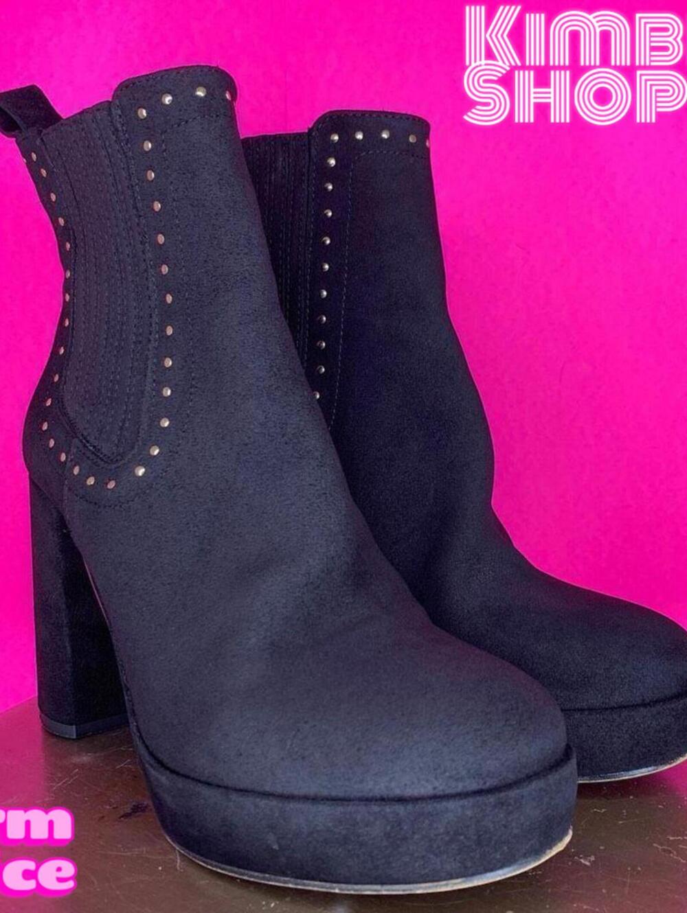 Kelsi Dagger Brooklyn Racer Black Suede Gold Stud Platform Boot US 8 UK 5.5